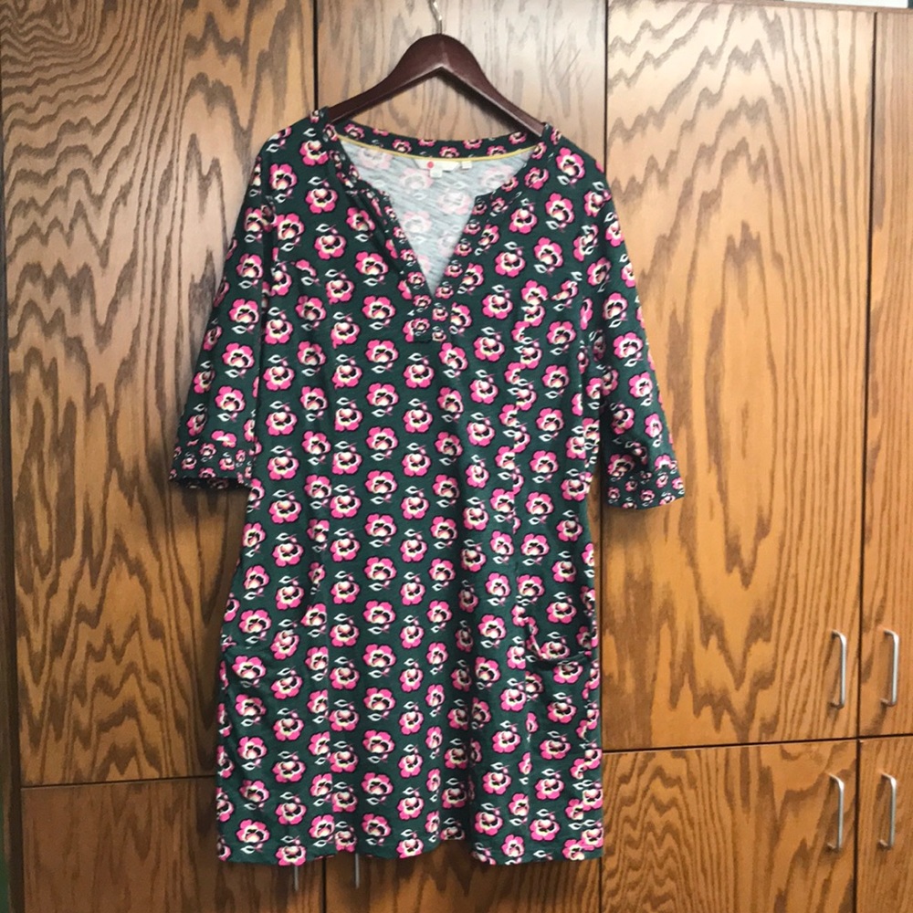 Boden Green and Pink flower Dress knee length 16 R